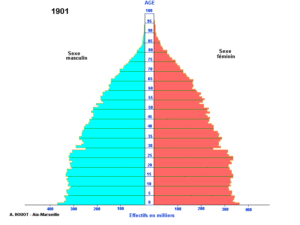 vieillissement de la population - pyramide des âges 1901